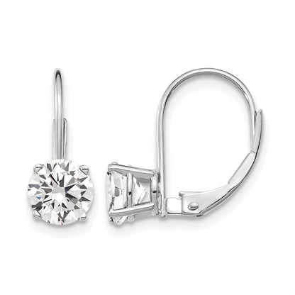 14k White Gold 6mm Round Cubic Zirconia Leverback Earrings