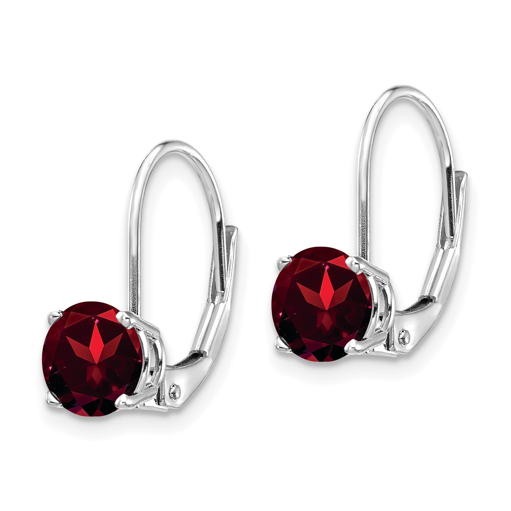 14k White Gold 6mm Round Garnet Leverback Earrings