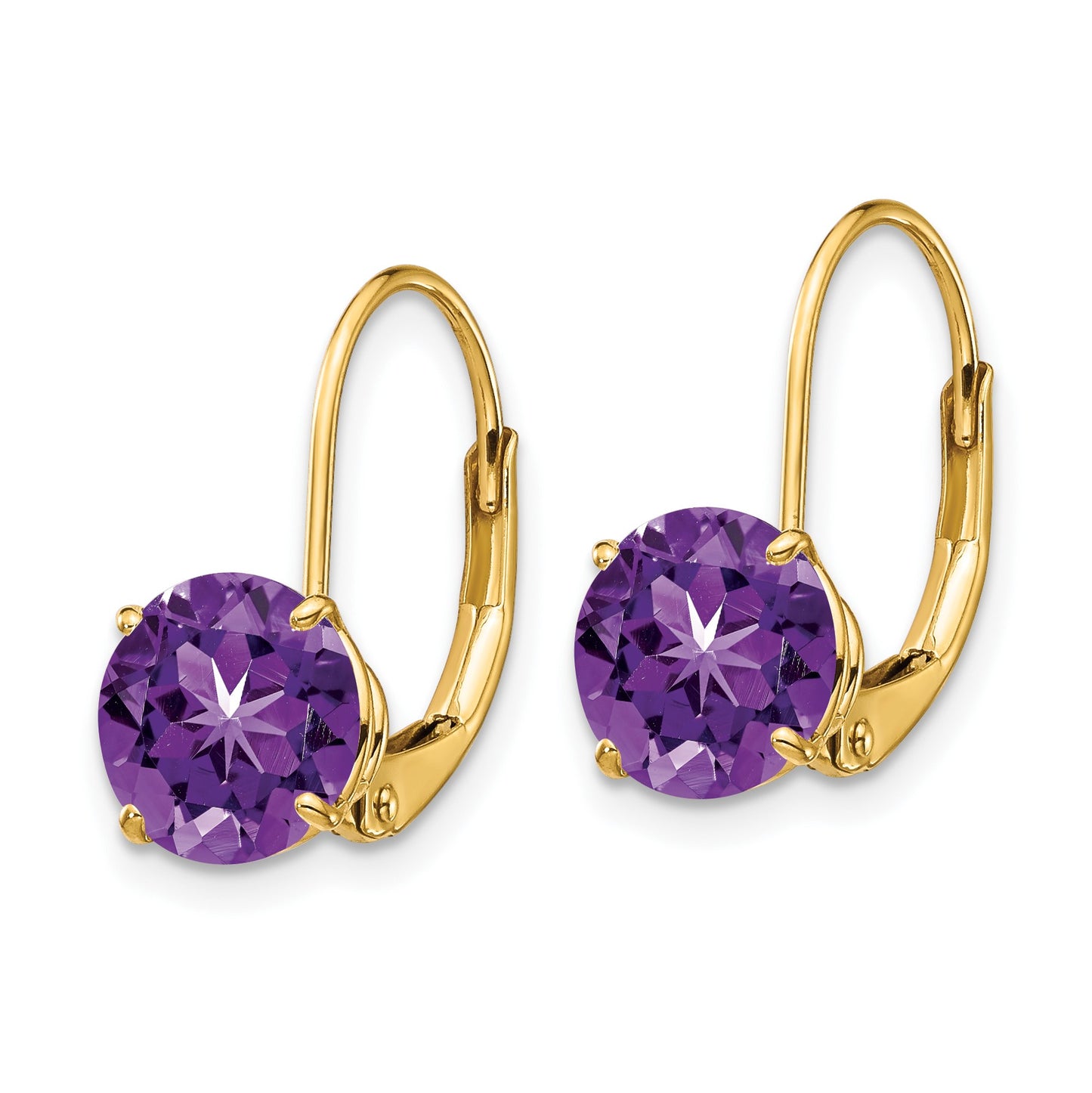 14k 7mm Round Amethyst Leverback Earrings