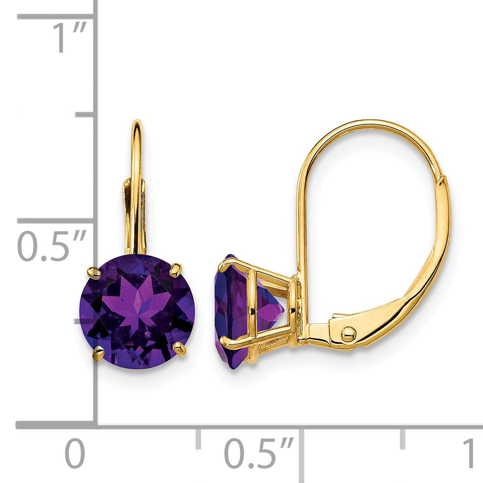 14k 7mm Round Amethyst Leverback Earrings