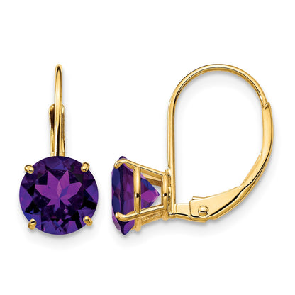 14k 7mm Round Amethyst Leverback Earrings