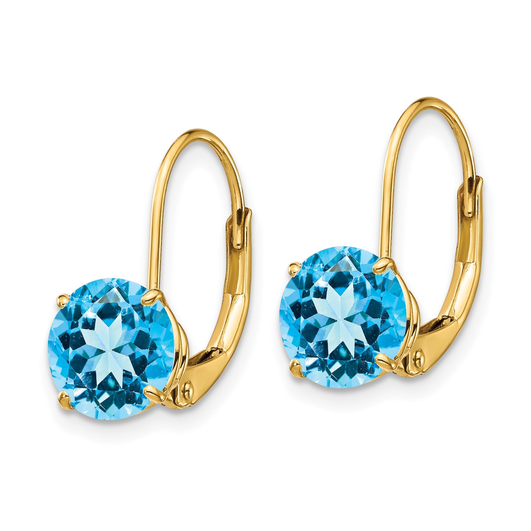 14k 7mm Round Blue Topaz Leverback Earrings
