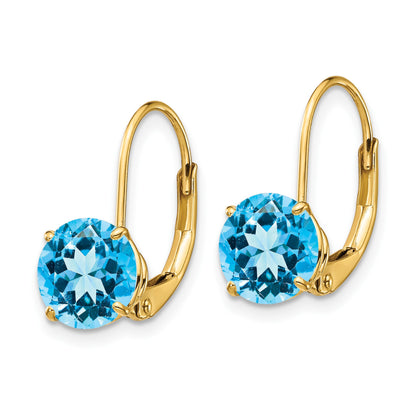 14k 7mm Round Blue Topaz Leverback Earrings