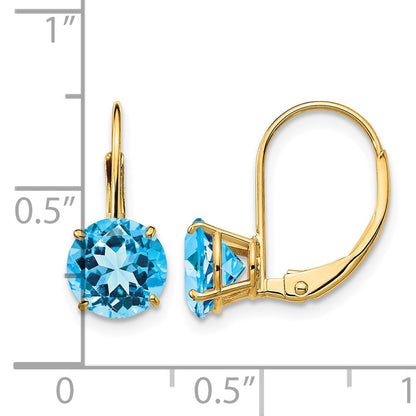 14k 7mm Round Blue Topaz Leverback Earrings