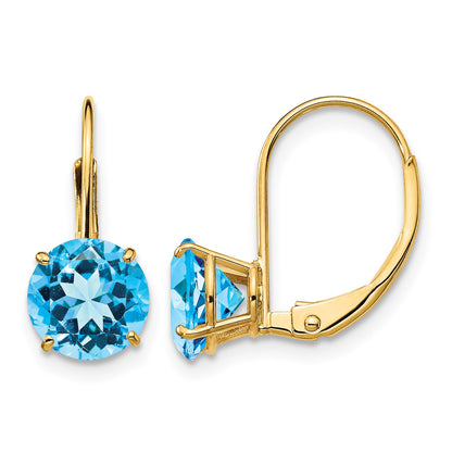 14k 7mm Round Blue Topaz Leverback Earrings