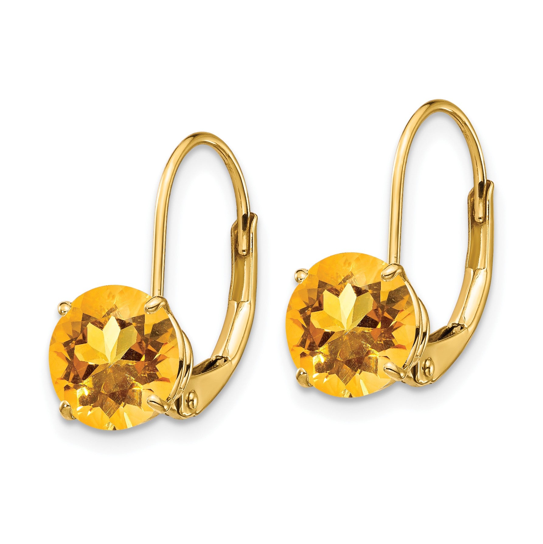 14k 7mm Round Citrine Leverback Earrings