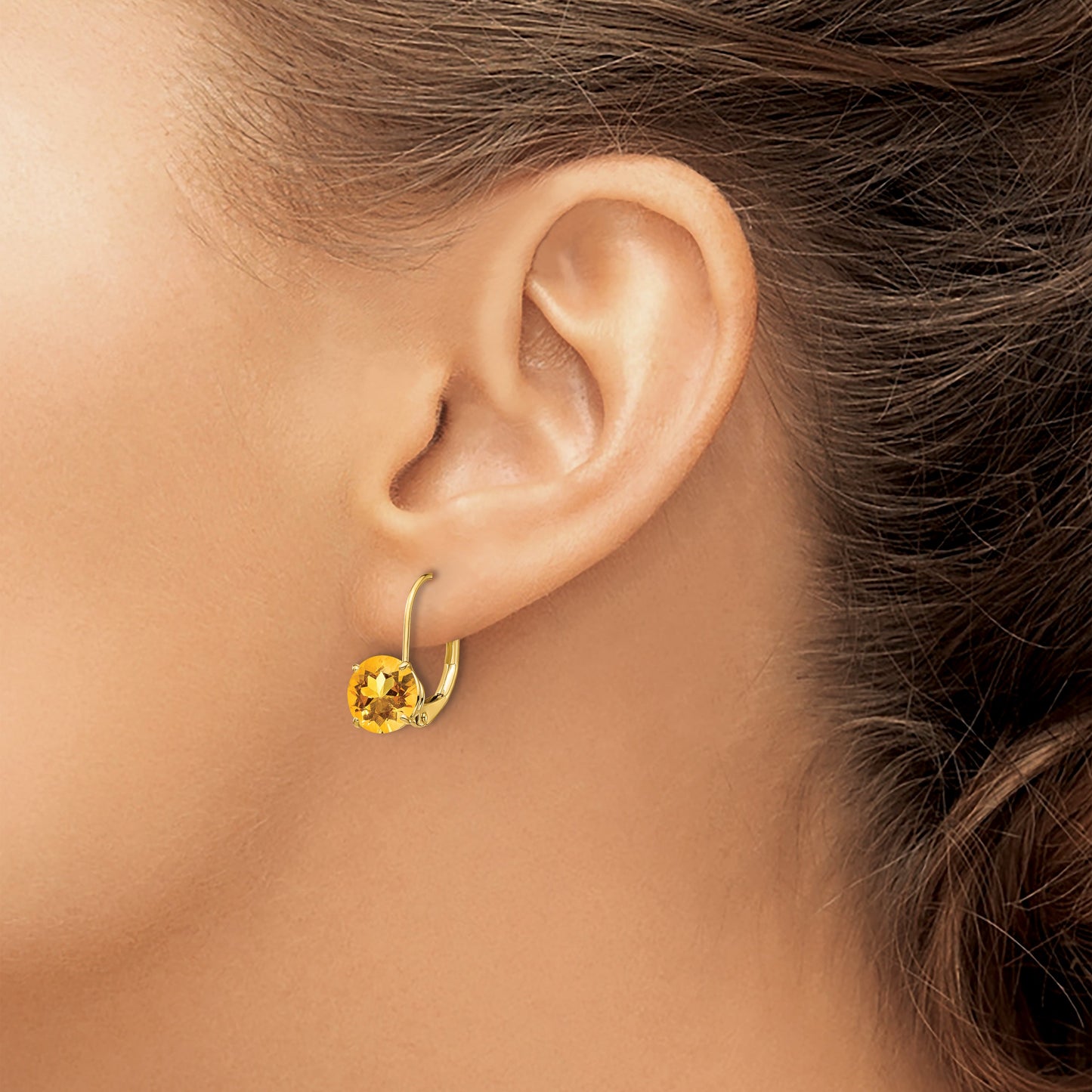 14k 7mm Round Citrine Leverback Earrings