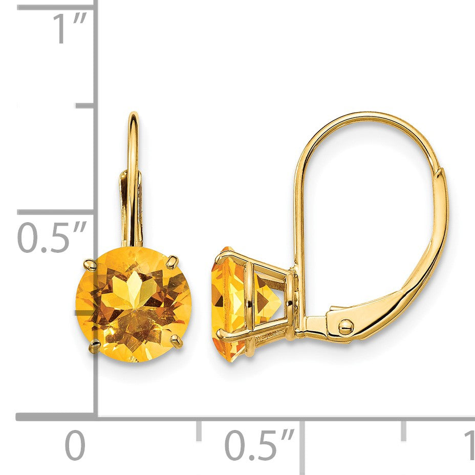 14k 7mm Round Citrine Leverback Earrings
