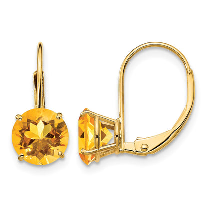 14k 7mm Round Citrine Leverback Earrings