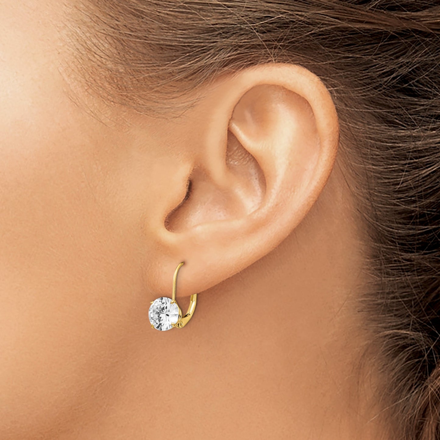 14k 7mm Round Cubic Zirconia Leverback Earrings