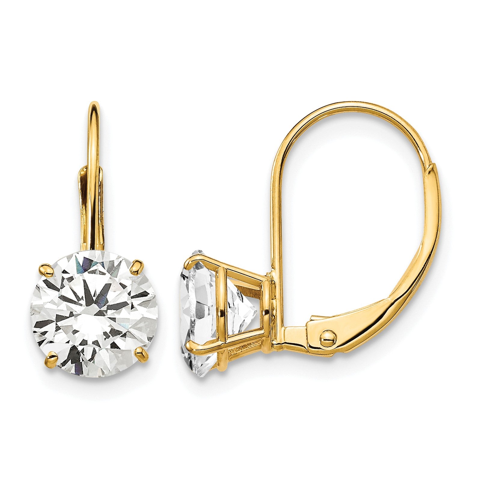 14k 7mm Round Cubic Zirconia Leverback Earrings