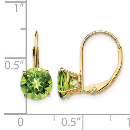 14k 7mm Round Peridot Leverback Earrings