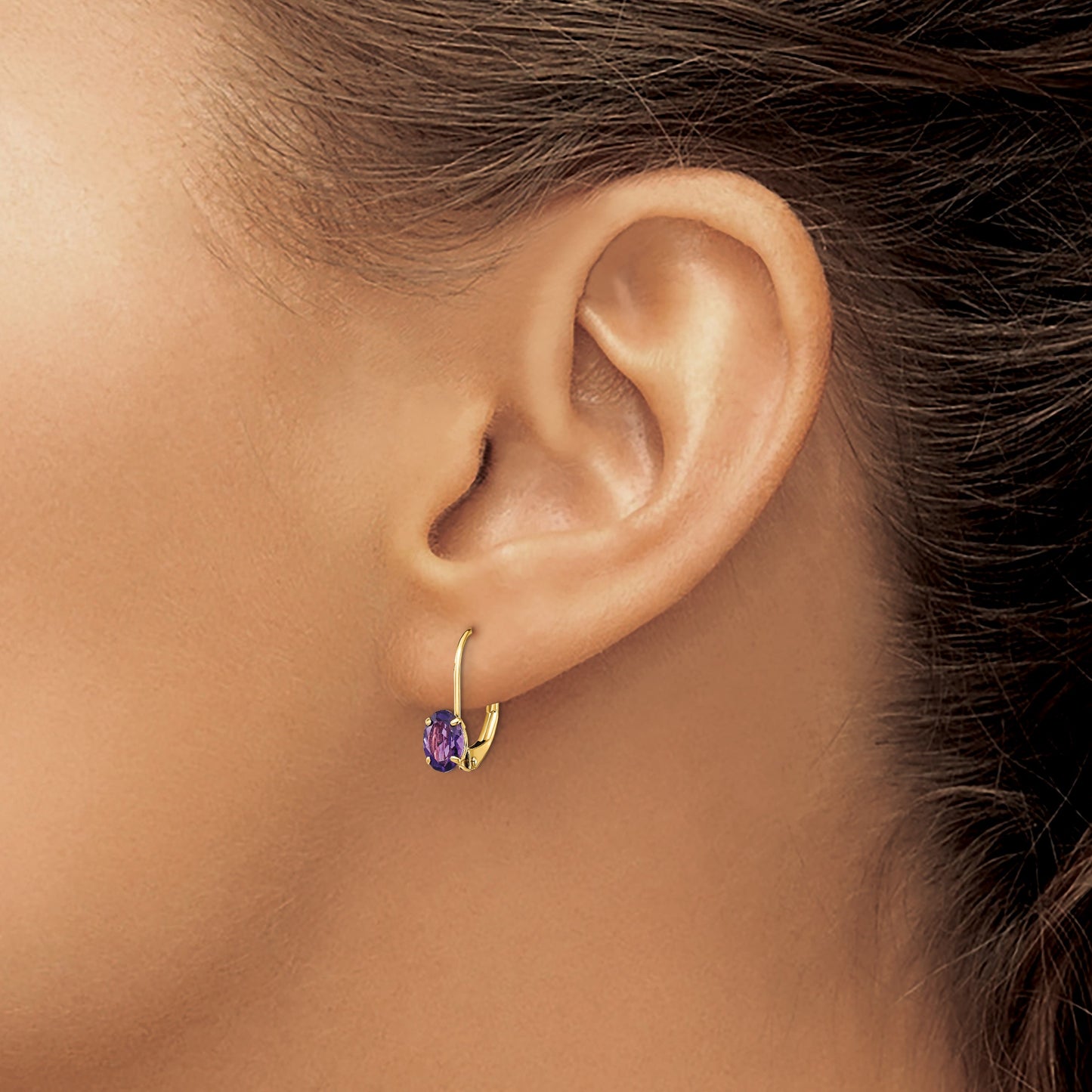14k 6x4mm Oval Amethyst Leverback Earrings
