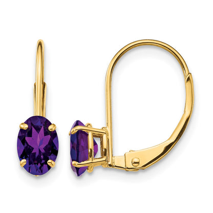 14k 6x4mm Oval Amethyst Leverback Earrings