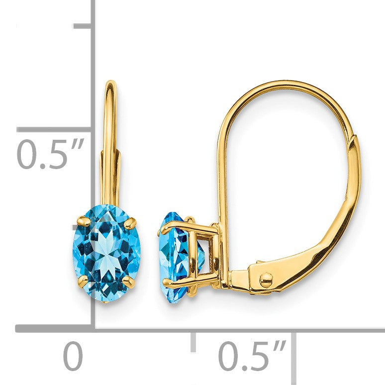 14k 6x4mm Oval Blue Topaz Leverback Earrings