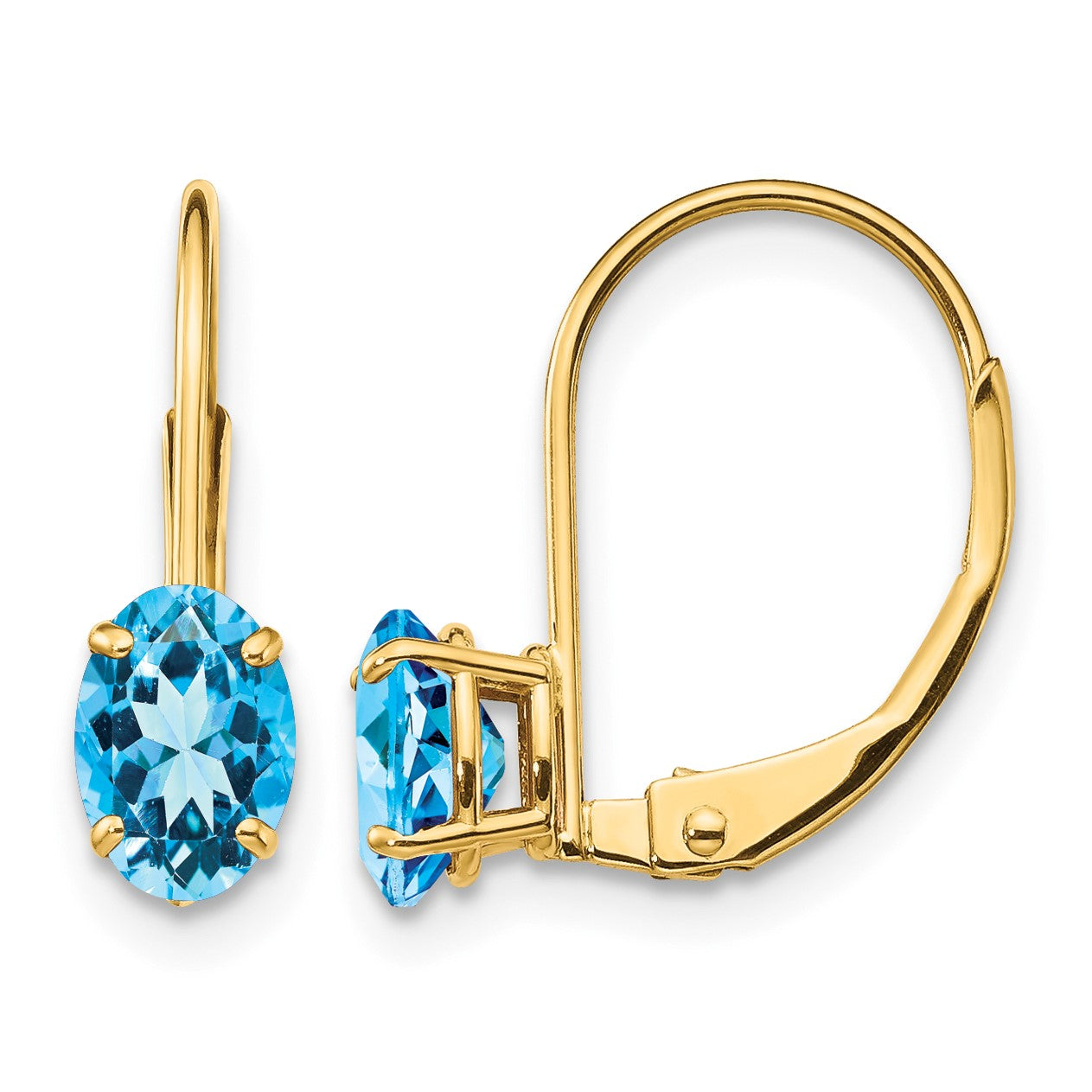 14k 6x4mm Oval Blue Topaz Leverback Earrings