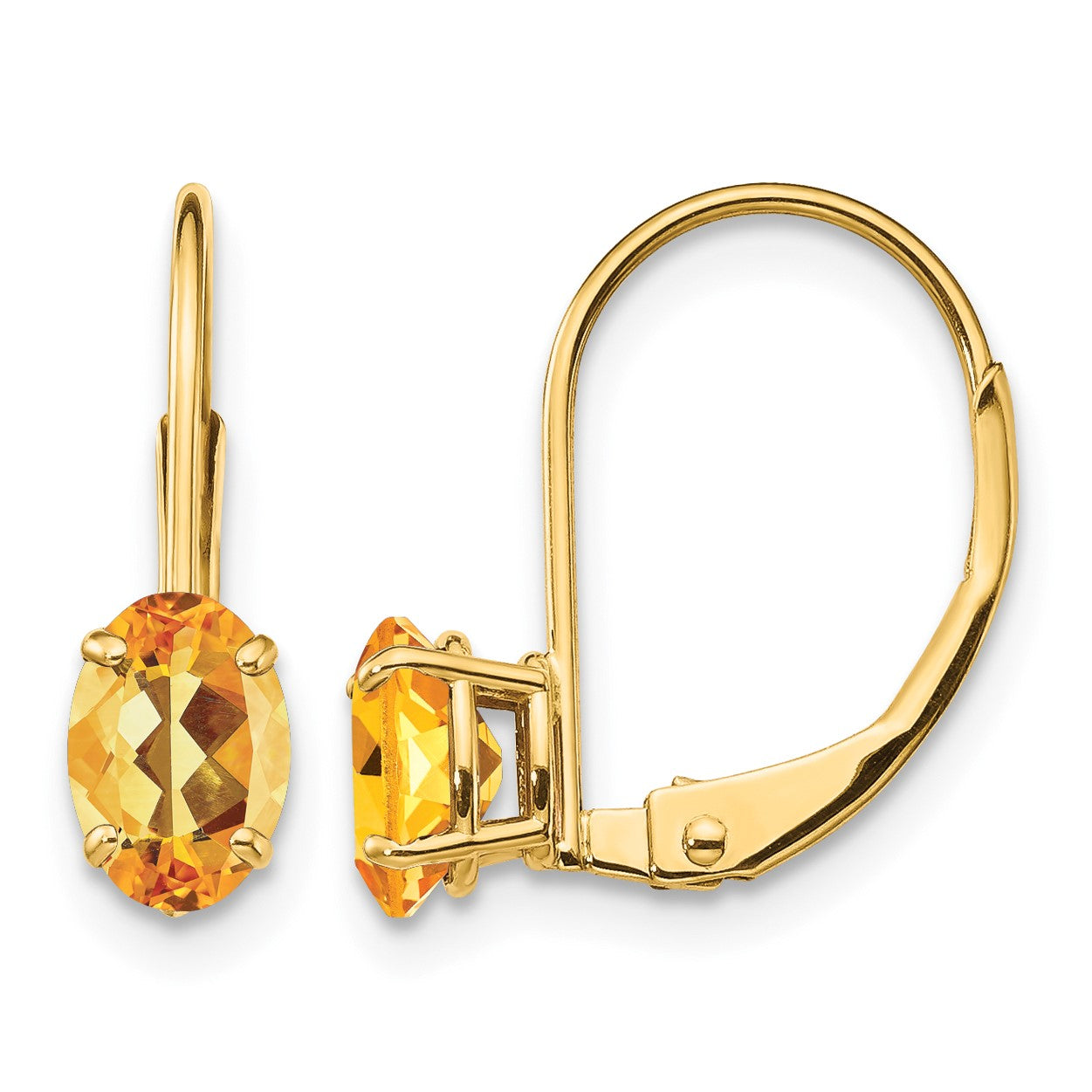 14k 6x4mm Oval Citrine Leverback Earrings
