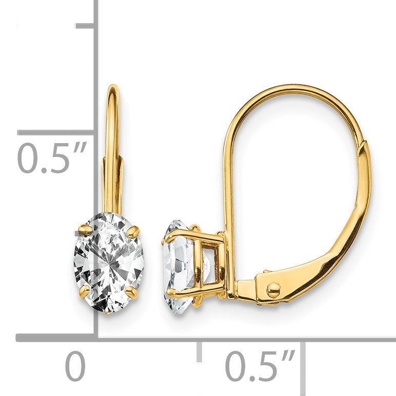 14k 6x4mm Oval Cubic Zirconia Leverback Earrings