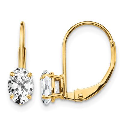 14k 6x4mm Oval Cubic Zirconia Leverback Earrings