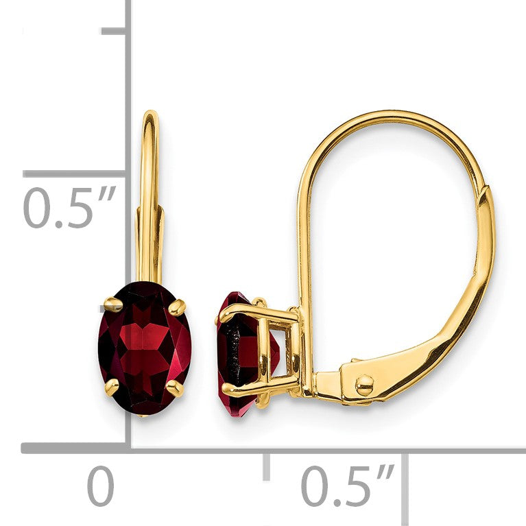 14k 6x4mm Oval Garnet Leverback Earrings
