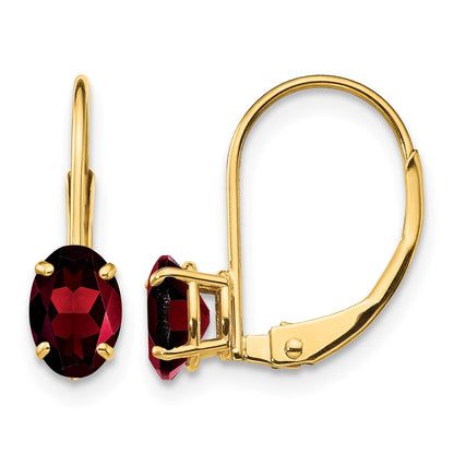 14k 6x4mm Oval Garnet Leverback Earrings