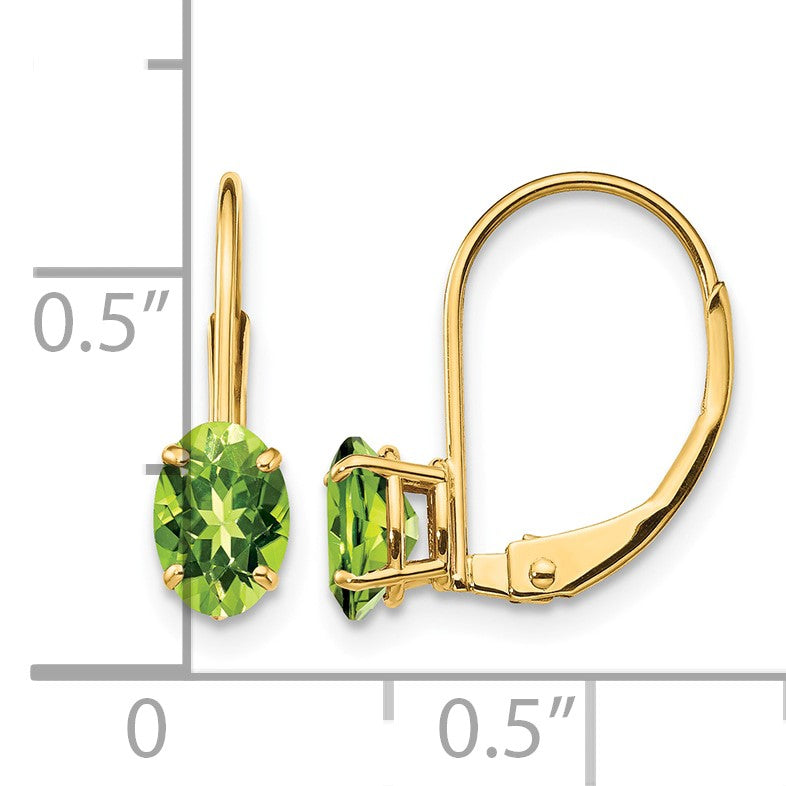 14k 6x4mm Oval Peridot Leverback Earrings