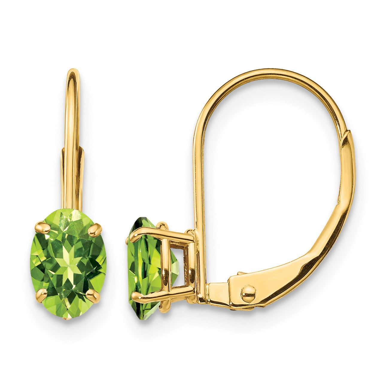 14k 6x4mm Oval Peridot Leverback Earrings