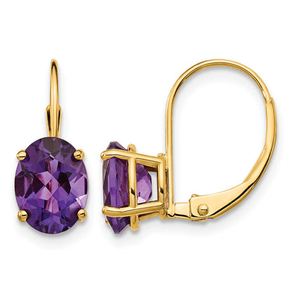 14k 8x6mm Oval Amethyst Leverback Earrings