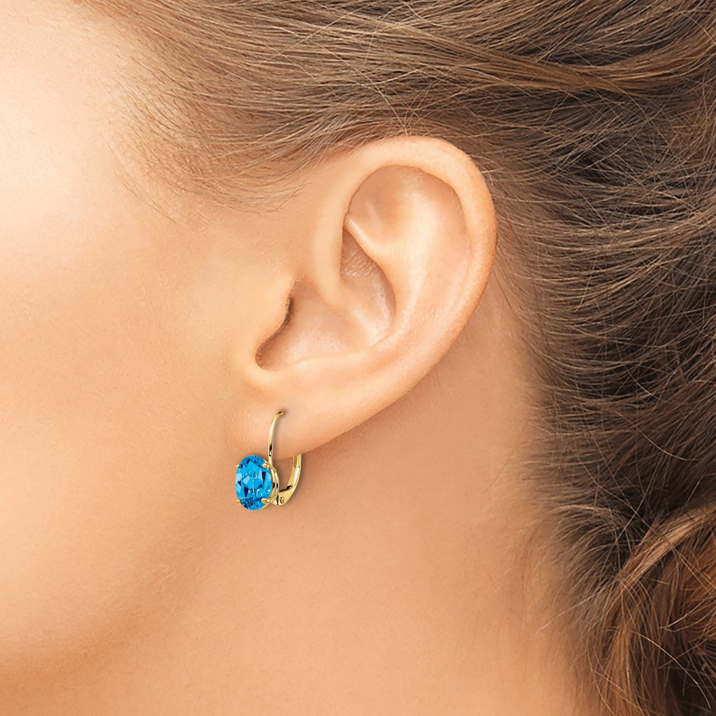 14k 8x6mm Oval Blue Topaz Leverback Earrings