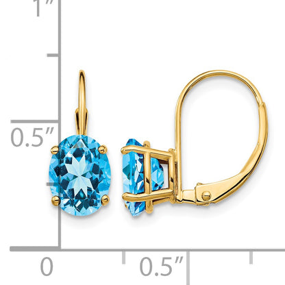 14k 8x6mm Oval Blue Topaz Leverback Earrings