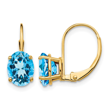 14k 8x6mm Oval Blue Topaz Leverback Earrings