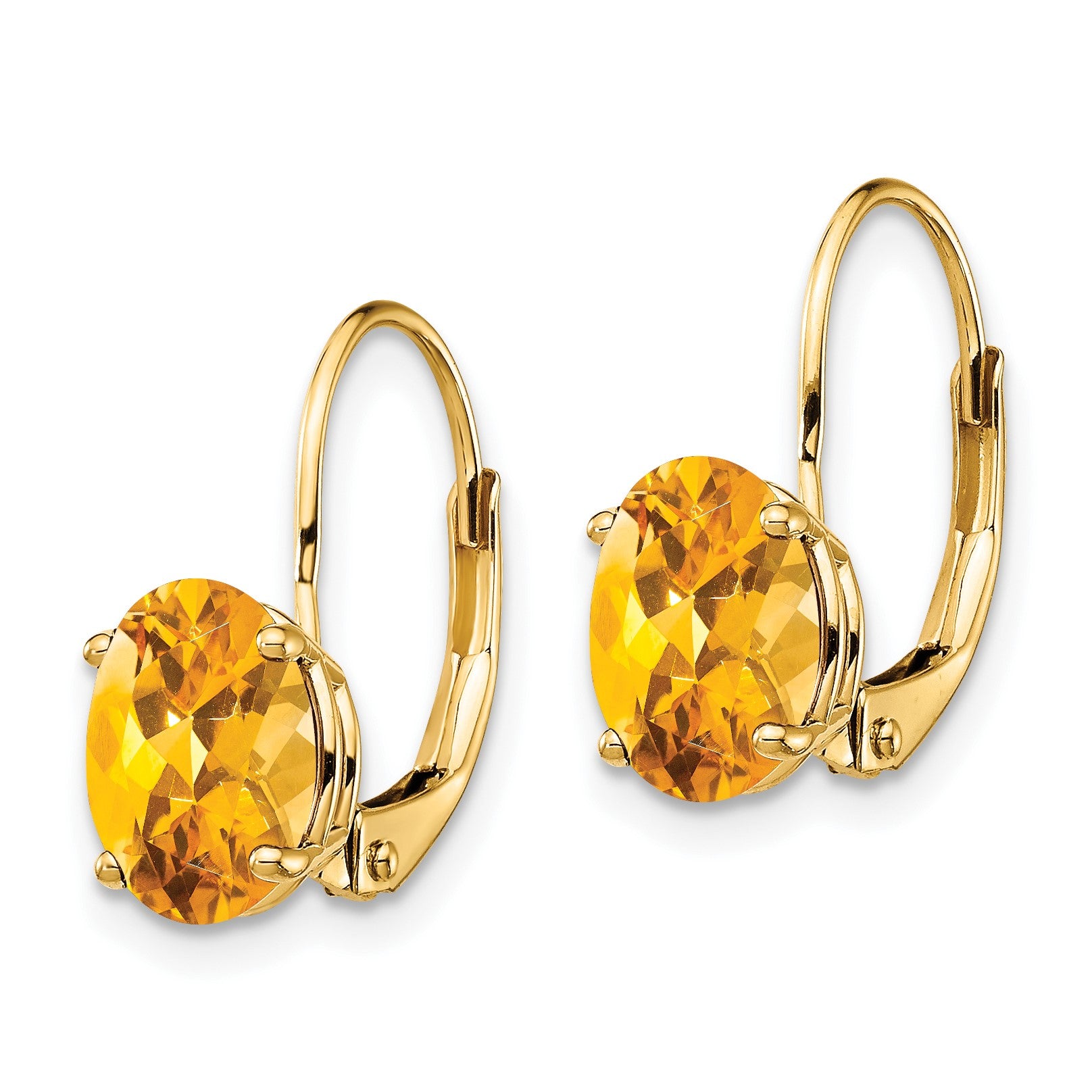 14k 8x6mm Oval Citrine Leverback Earrings