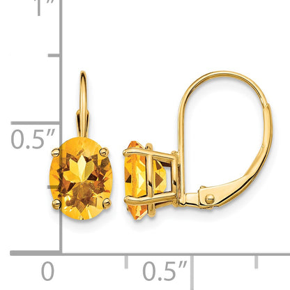 14k 8x6mm Oval Citrine Leverback Earrings