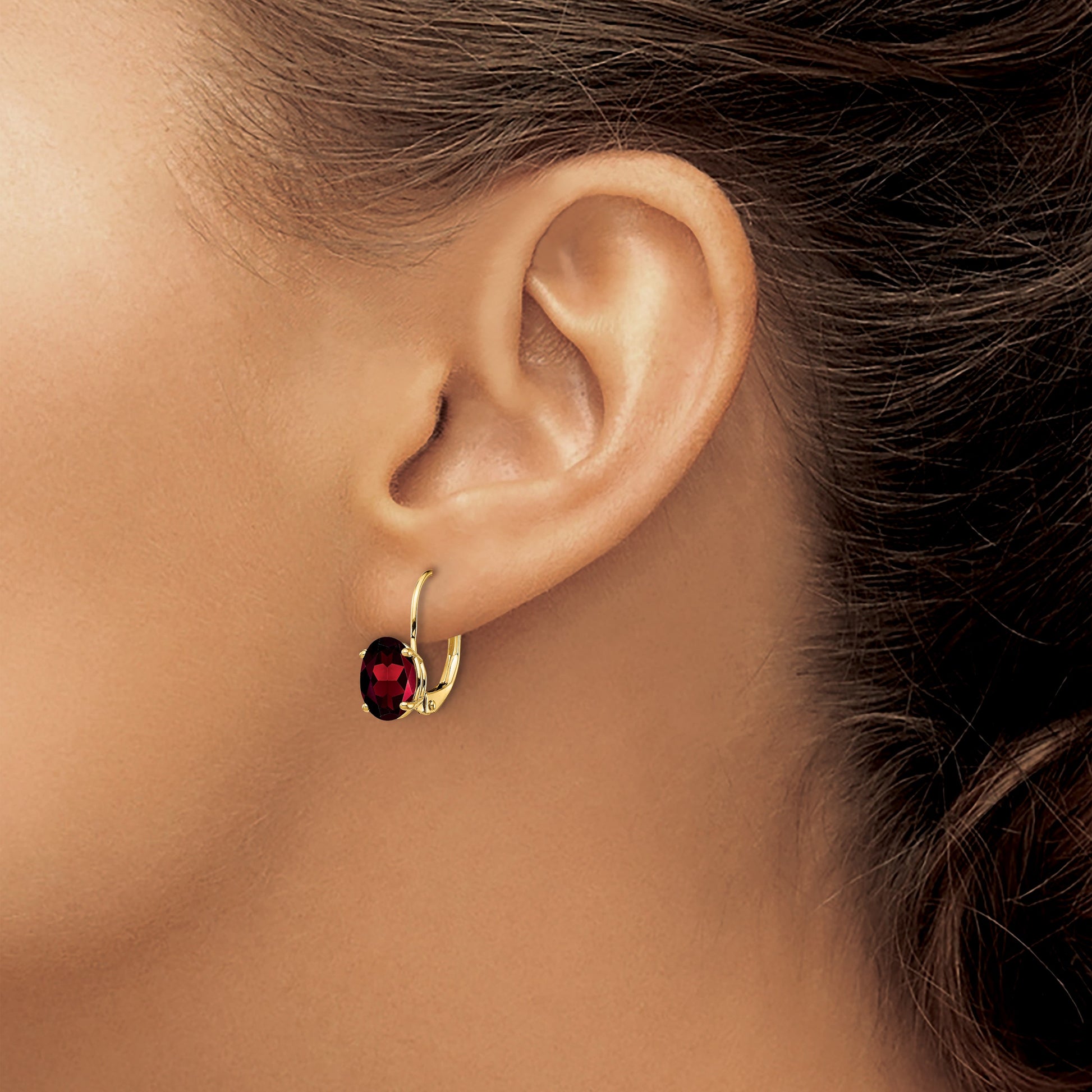 14k 8x6mm Oval Garnet Leverback Earrings