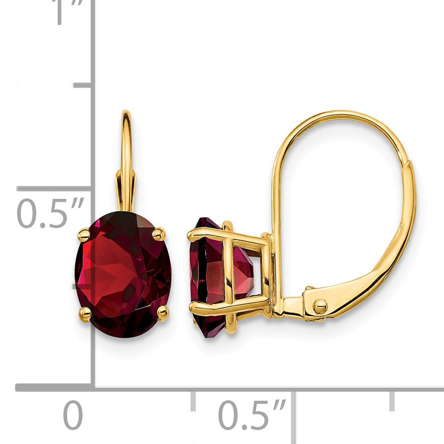 14k 8x6mm Oval Garnet Leverback Earrings