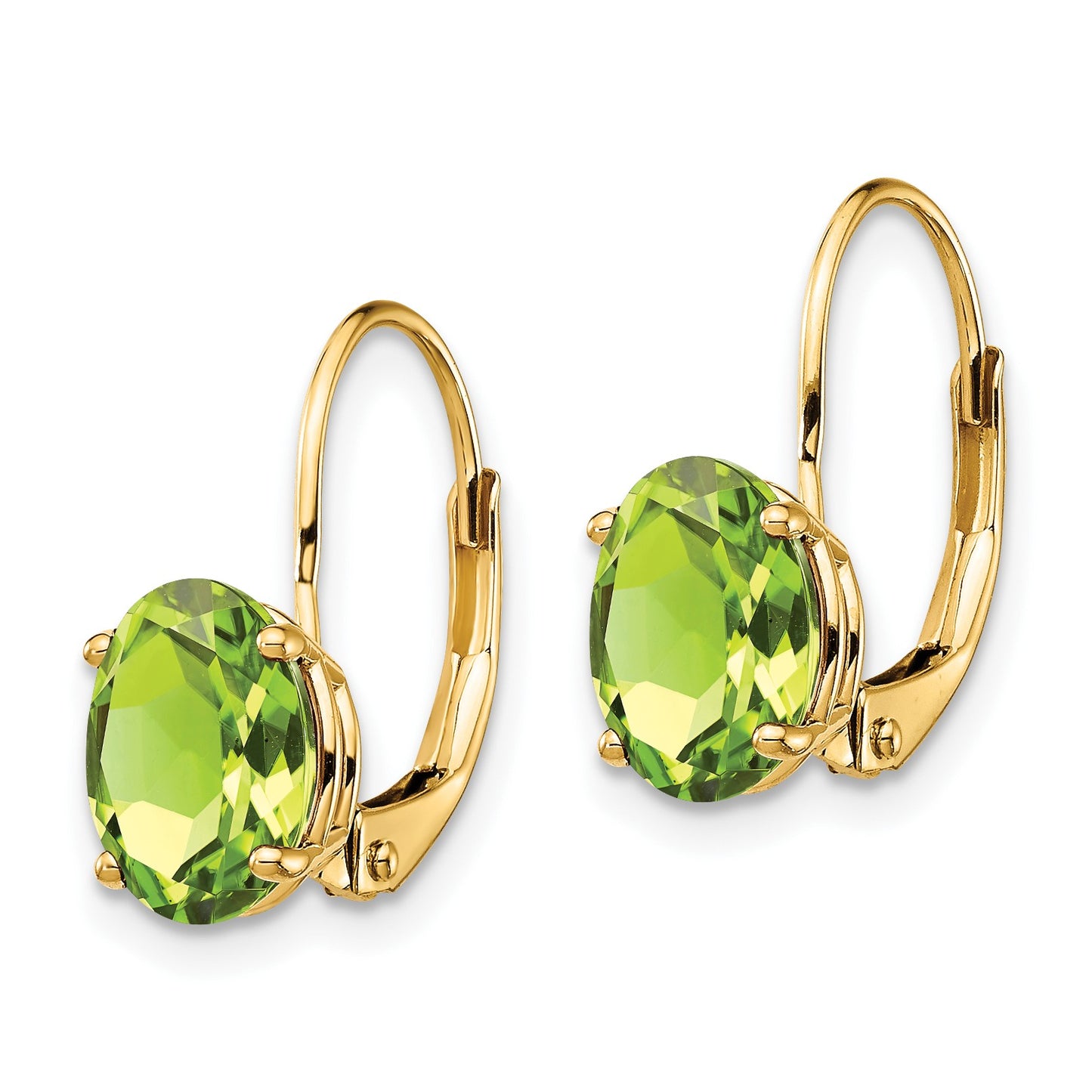 14k 8x6mm Oval Peridot Leverback Earrings