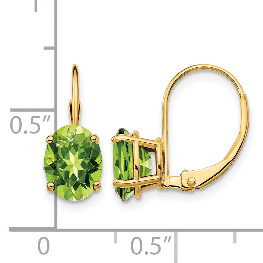 14k 8x6mm Oval Peridot Leverback Earrings