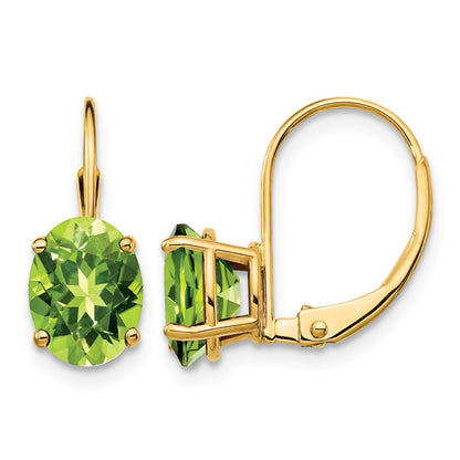 14k 8x6mm Oval Peridot Leverback Earrings