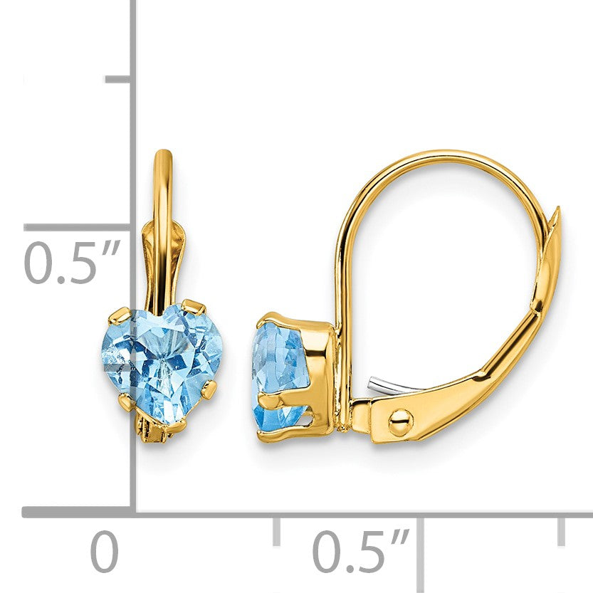 14k 5mm Heart Blue Topaz Leverback Earrings