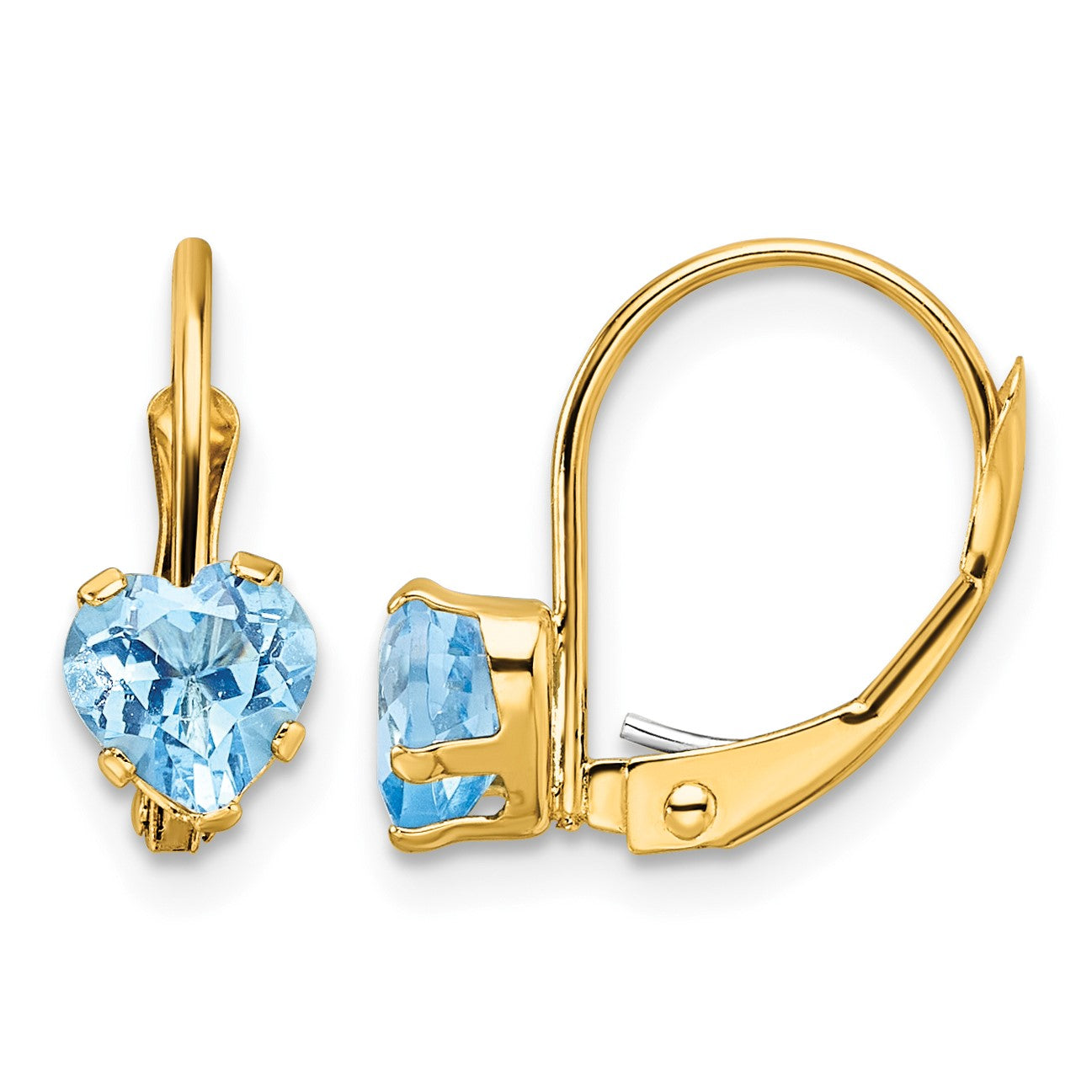 14k 5mm Heart Blue Topaz Leverback Earrings