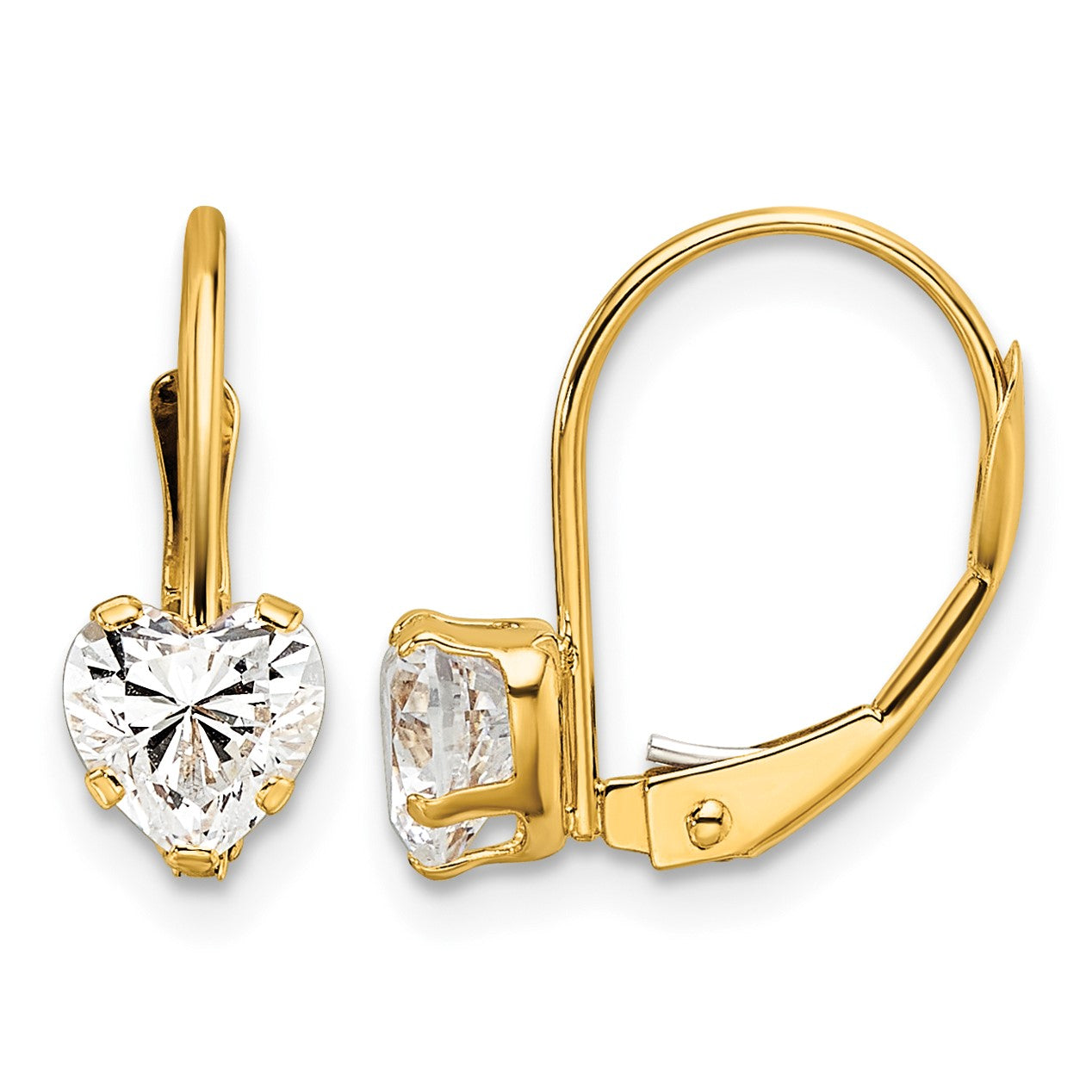 14k 5mm Heart Cubic Zirconia Leverback Earrings