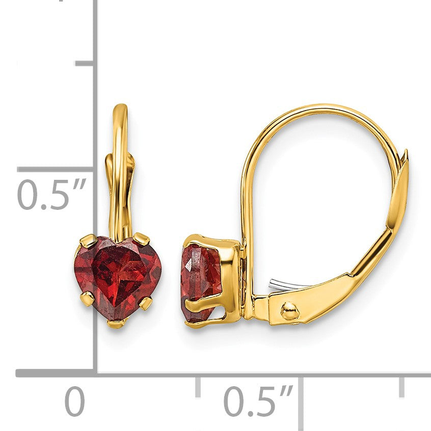 14k 5mm Heart Garnet Leverback Earrings
