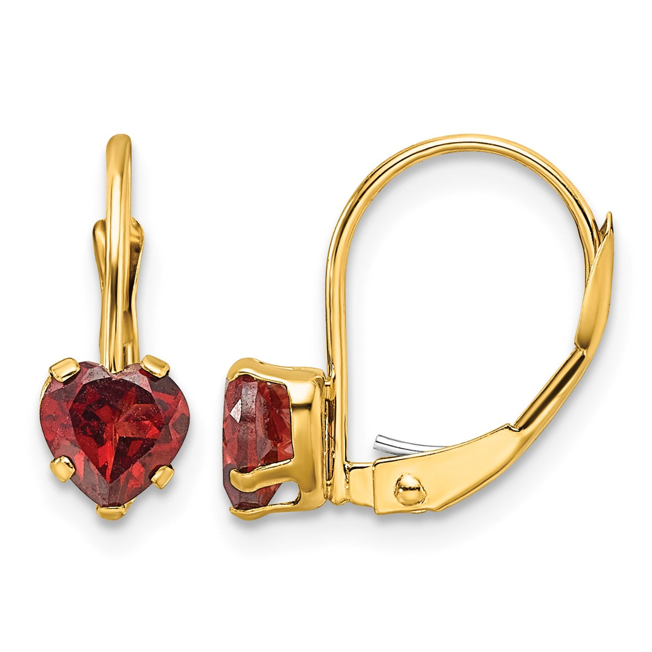 14k 5mm Heart Garnet Leverback Earrings