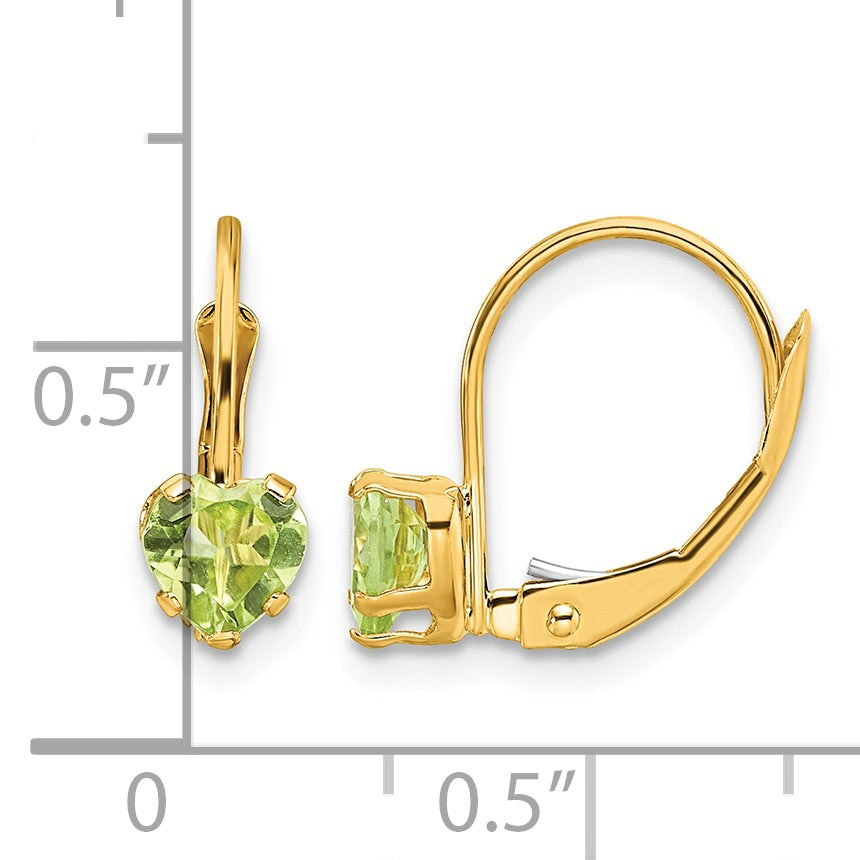 14k 5mm Heart Peridot Leverback Earrings