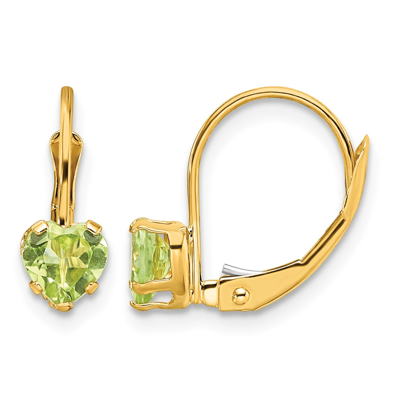 14k 5mm Heart Peridot Leverback Earrings