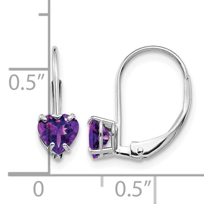 14k White Gold 5mm Heart Amethyst Leverback Earrings