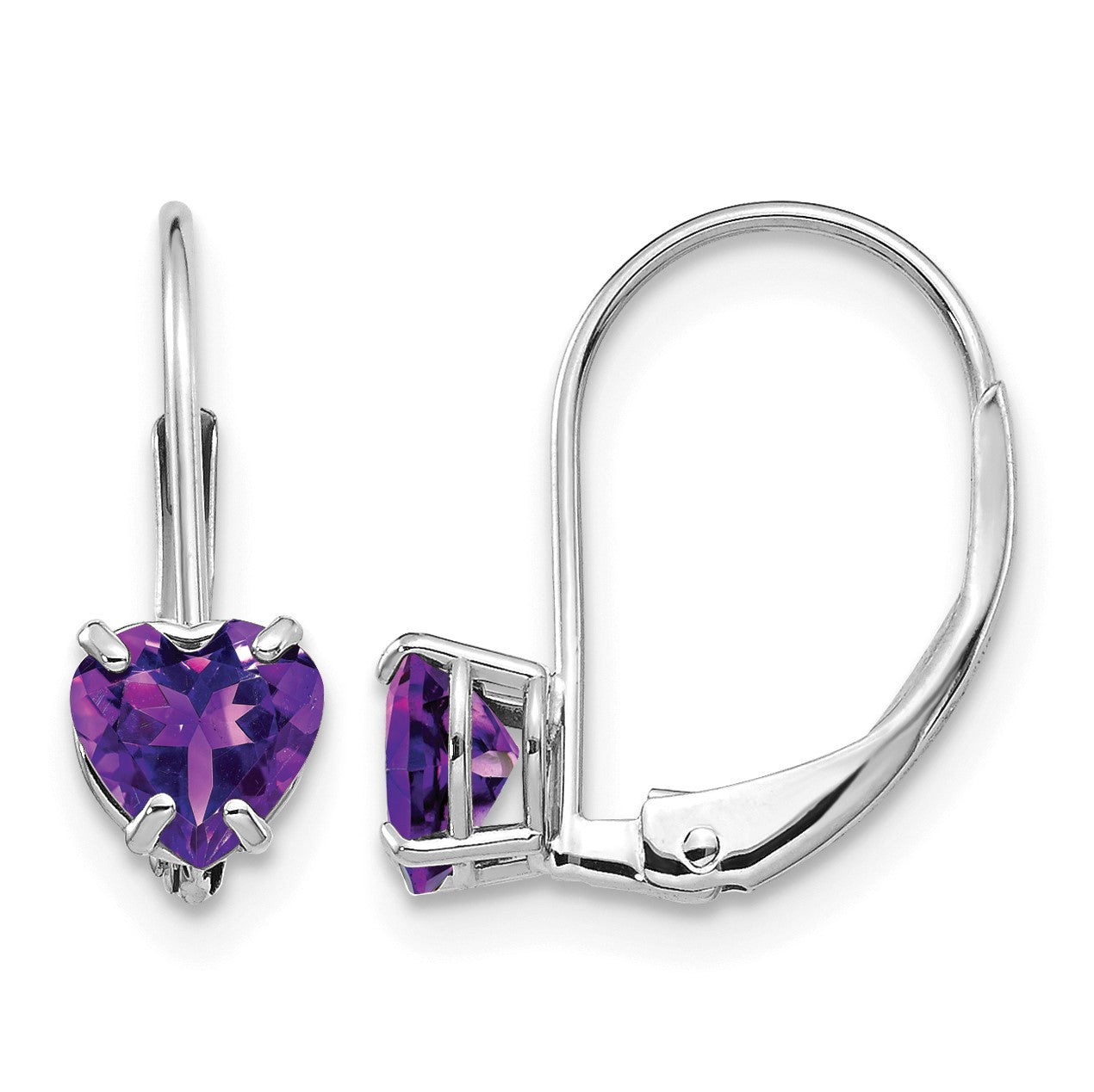 14k White Gold 5mm Heart Amethyst Leverback Earrings
