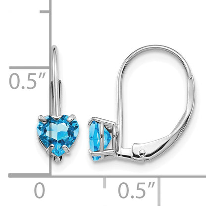 14k White Gold 5mm Heart Blue Topaz Leverback Earrings