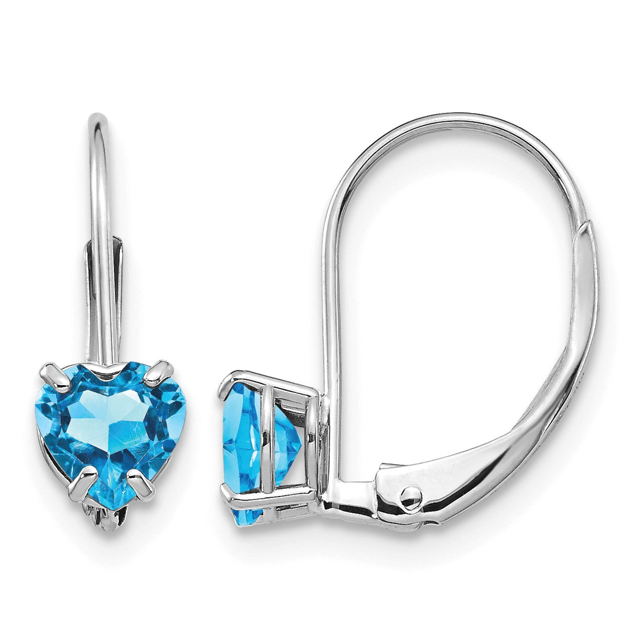 14k White Gold 5mm Heart Blue Topaz Leverback Earrings