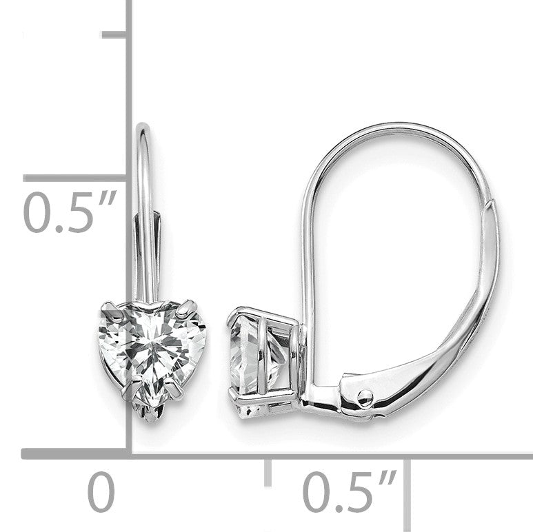14k White Gold 5mm Heart Cubic Zirconia Leverback Earrings